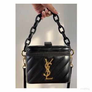 NEW YSL Cosmetics Quilted Vanity Case Crossbody Bag Black & Gold